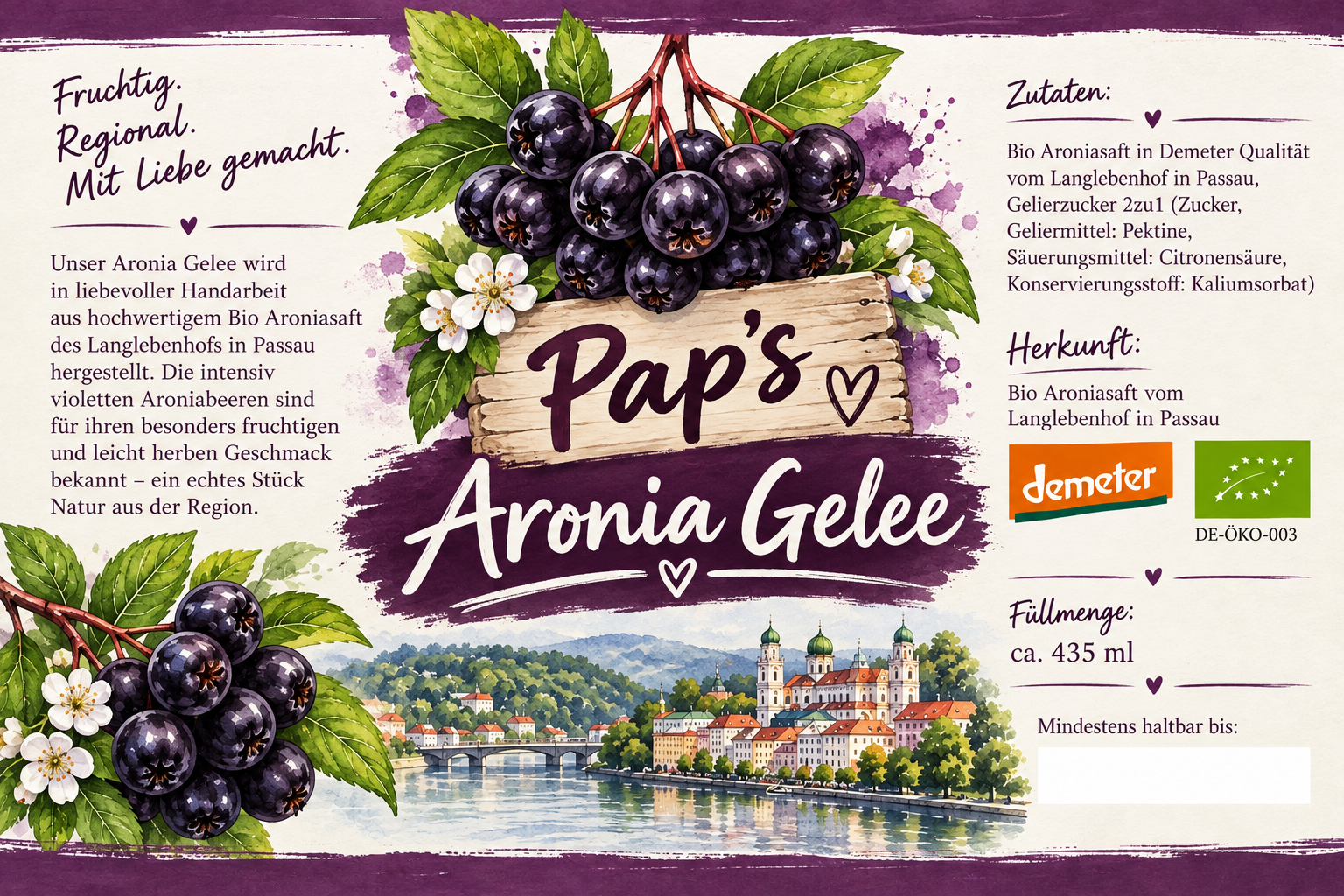 Pap’s Aronia Gelee Produktetikett